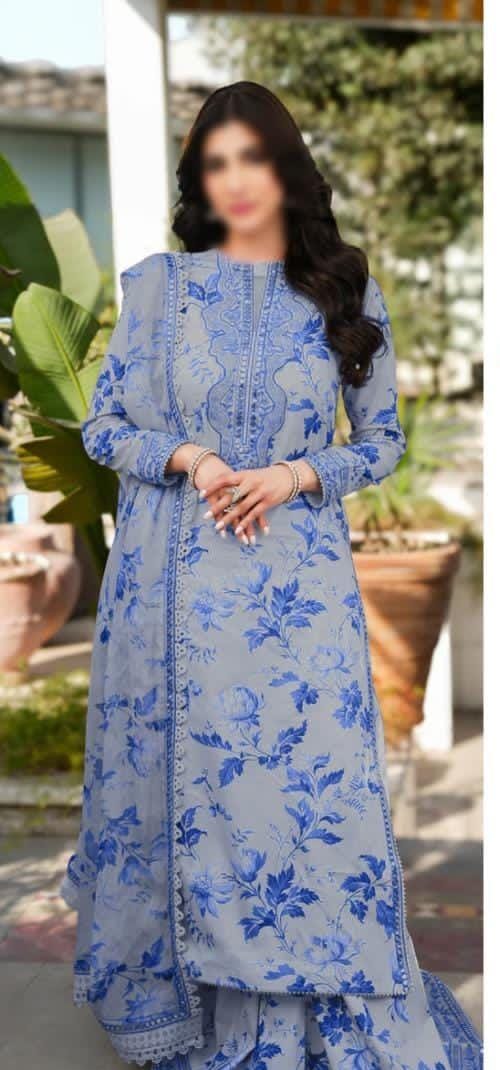 3 Piece Stitched Lawn Suit - Ready To Wear