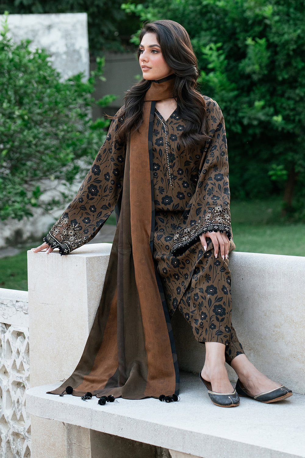 3 Piece Stitched Embroidery Dhanak Suit - Ready To Wear