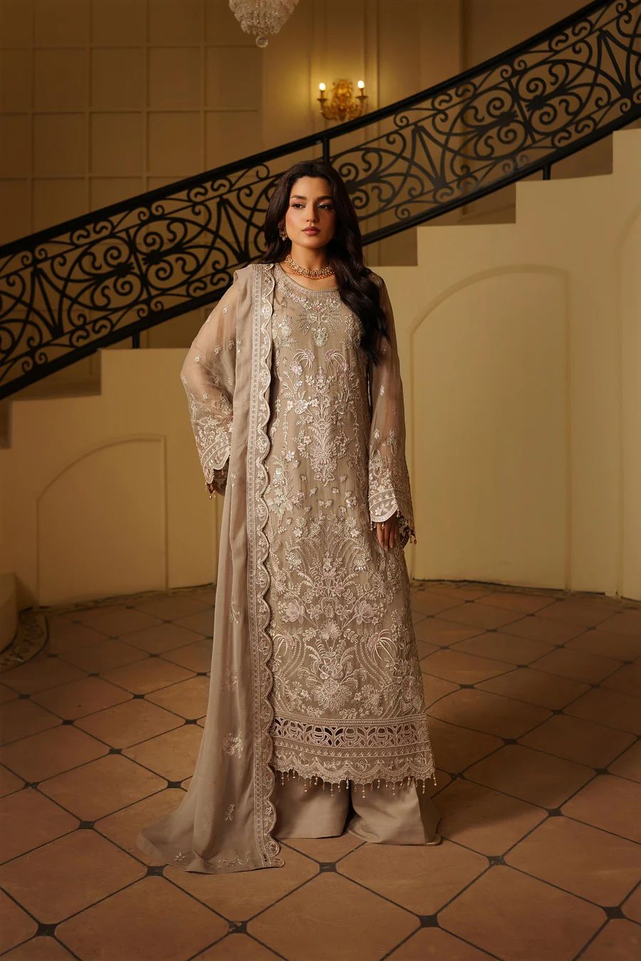 Premium Embroidered Semi-Pure Chiffon Suit with Crape Trouser L