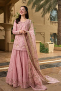 Blush Pink Sharara - 03-Piece Lawn Shirt With Silk Dupatta | Ready To Wear