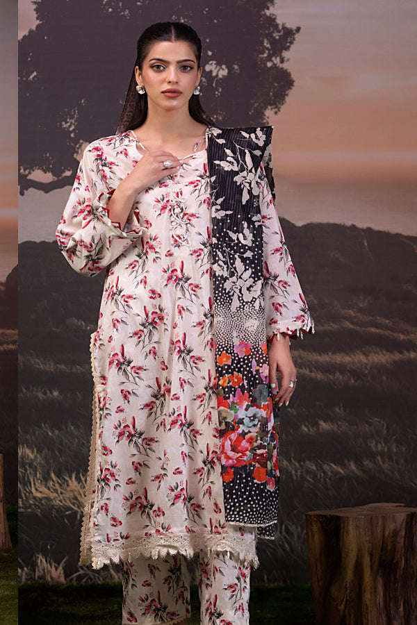 3 Piece Stitched Lawn Suit - Ready To Wear