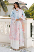 Ice Blue & Pink Ombre - Printed Lawn Suit With Chiffon Dupatta | Ready To Wear