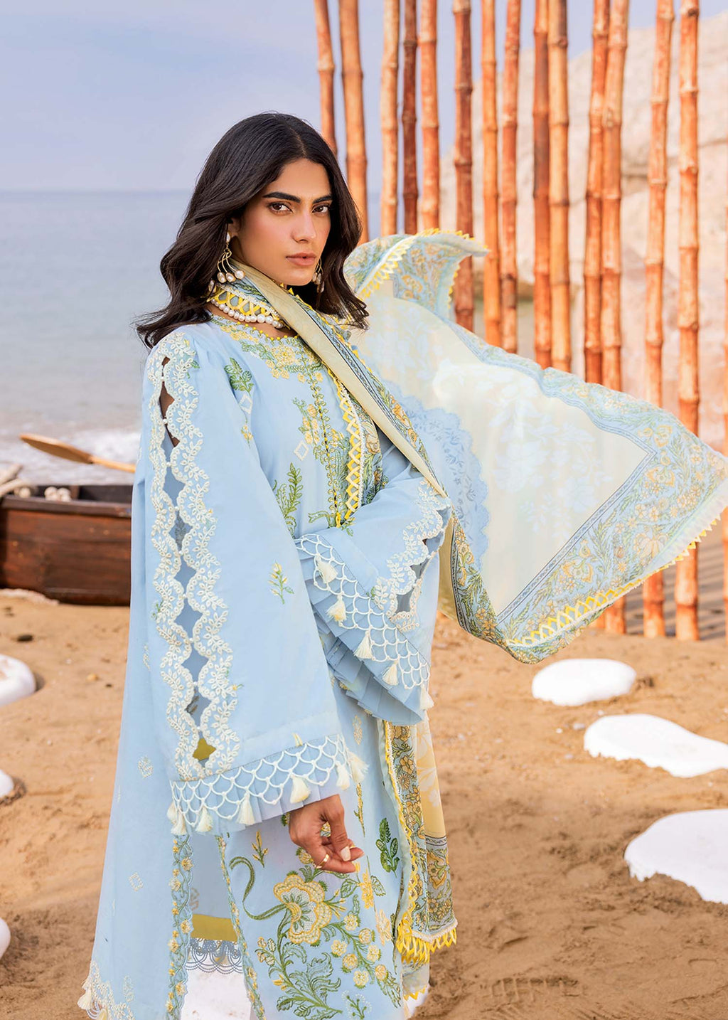 3 Piece Stitched Lawn Embroidery Dress - Ready To Wear