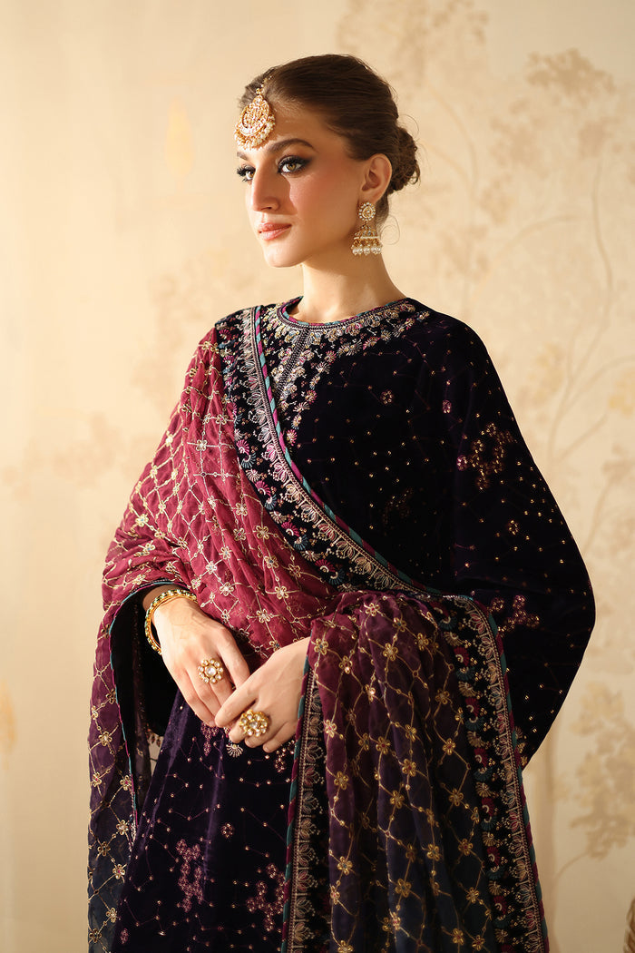 3 Piece Stitched Velvet Embroidered Suit - Ready To Wear