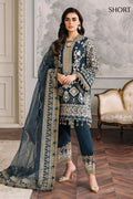 Designer Suit Navy Embroidered Chiffon Three-Piece Ready To Wear