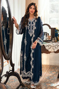 Navy Blue - Embroidered Chiffon Suit With Malai Trouser | Ready To Wear