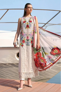 Off-White Floral - Embroidered Lawn Suit With Silk Dupatta | Ready To Waer