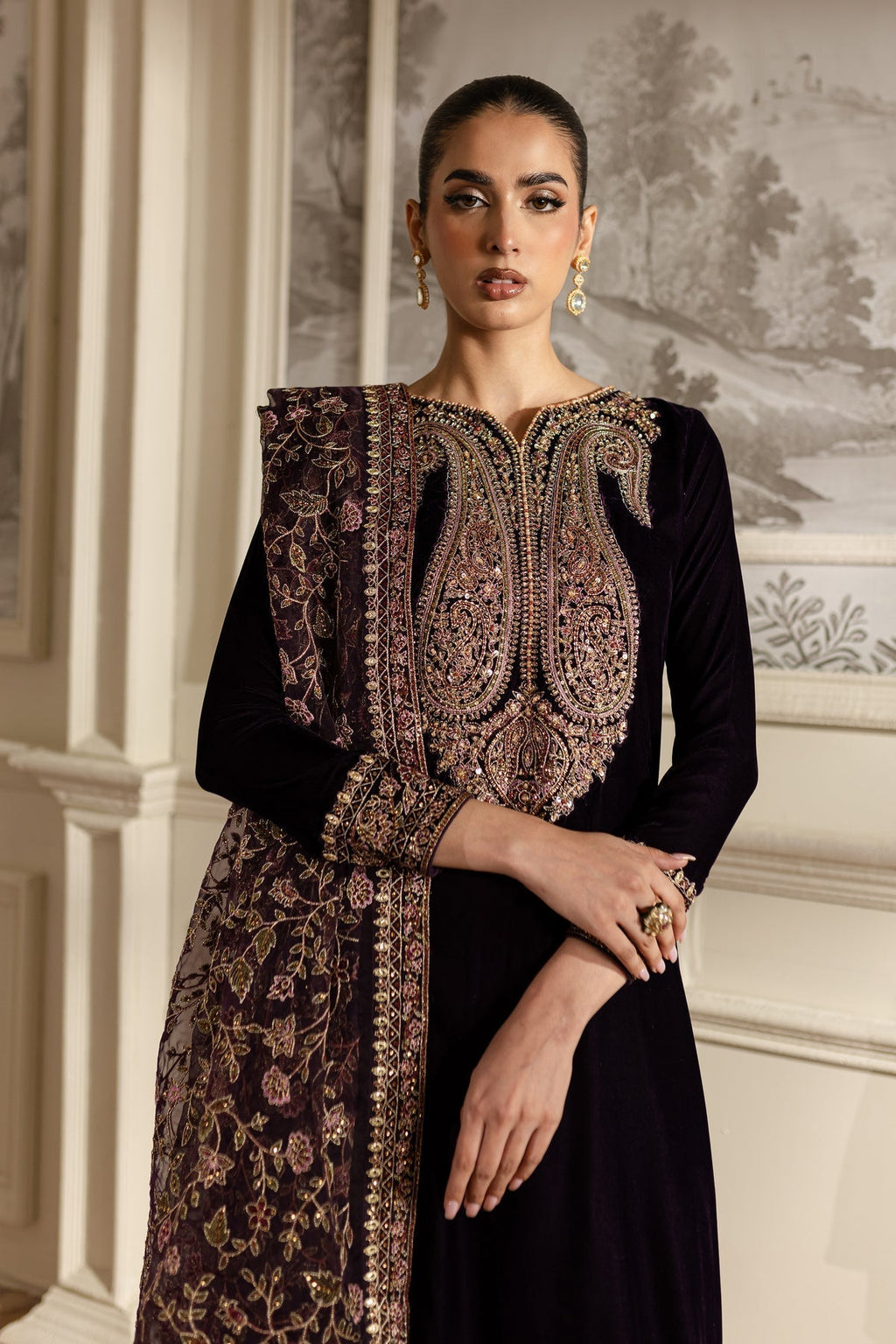 3 Piece Stitched Velvet Bridal Suit - Ready To Wear