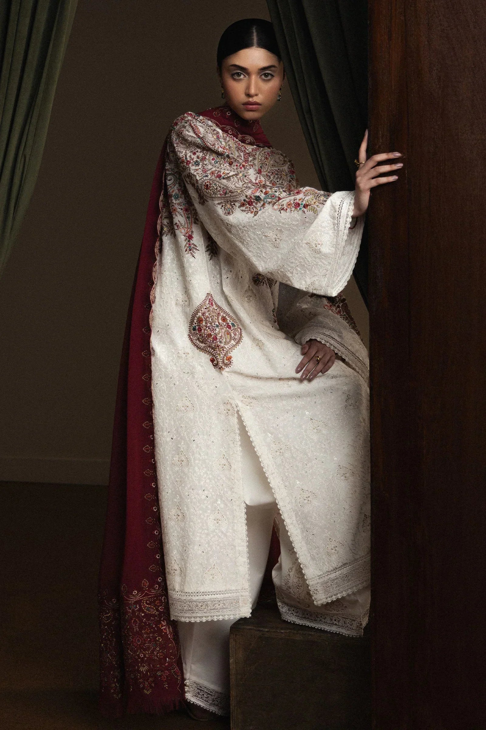 03-Piece Embroidered Lawn Suit With Chiffon Dupatta | Ready To Wear