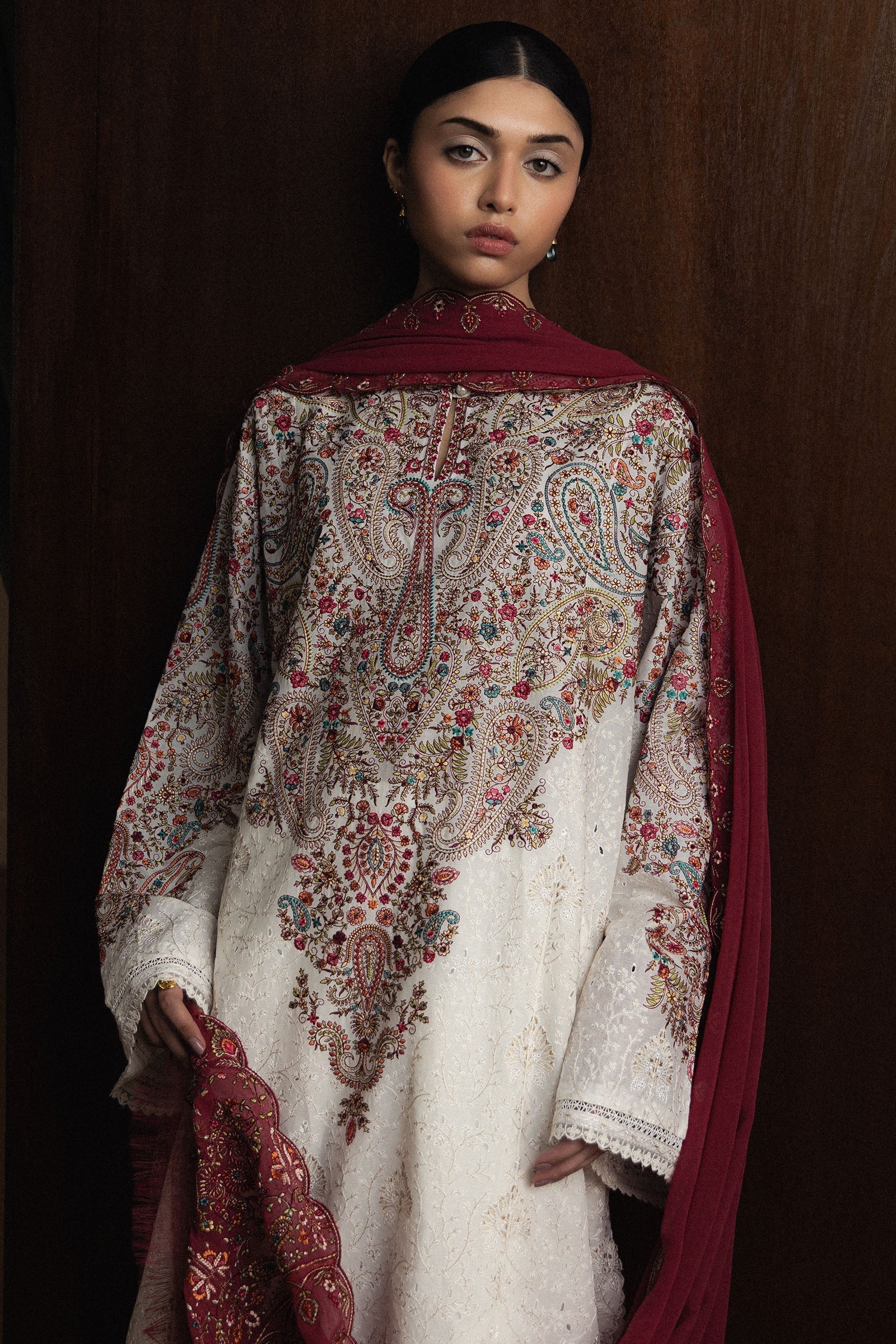 03-Piece Embroidered Lawn Suit With Chiffon Dupatta | Ready To Wear