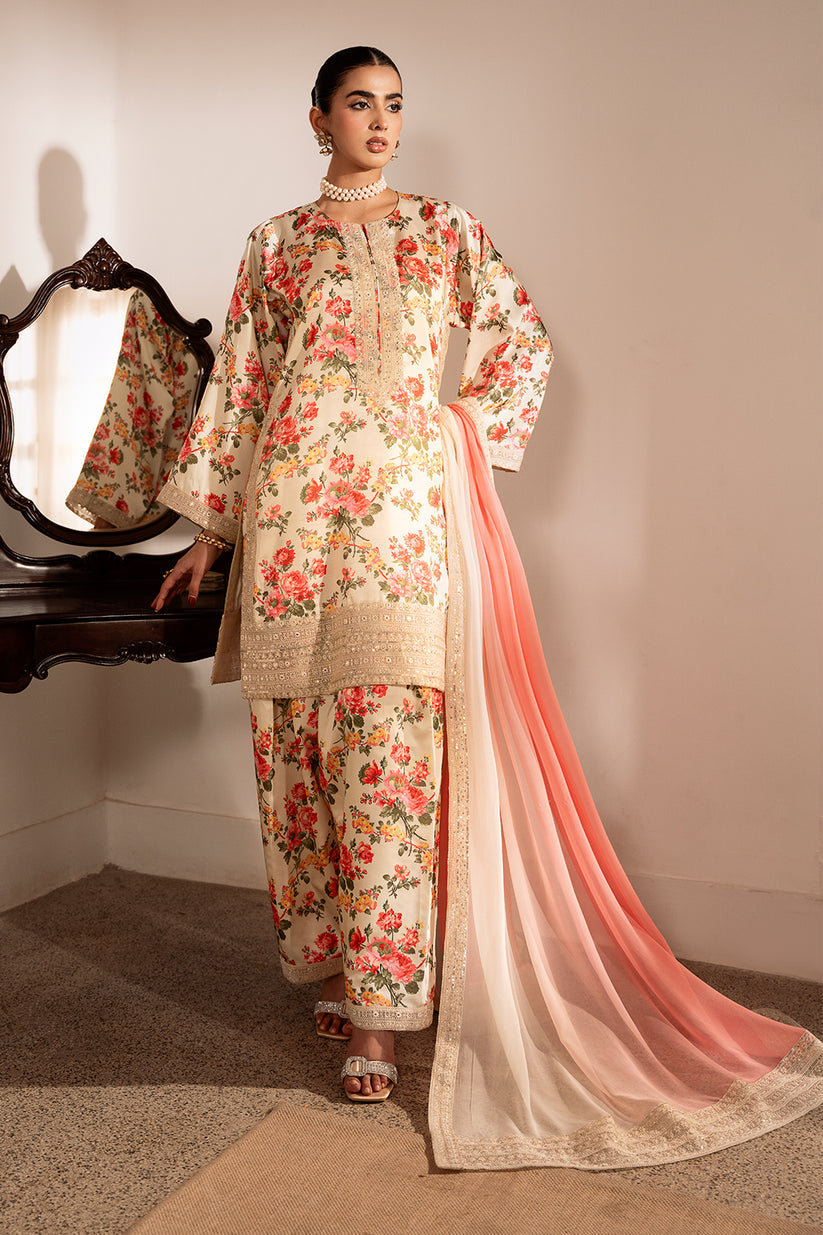 3 Piece Stitched Silk Suit - Ready To Wear