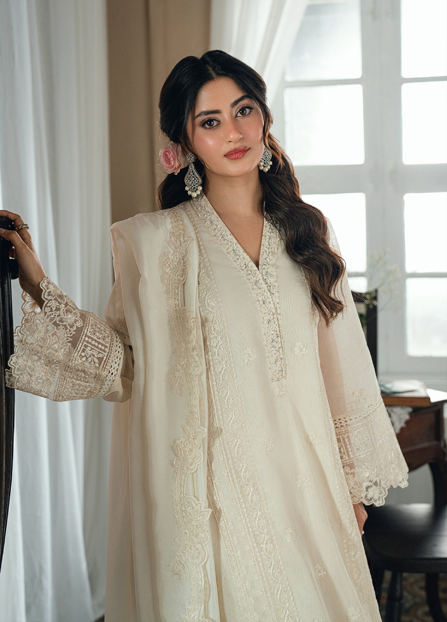 03-Piece Azure Luxury Chiffon Embroidered Suit -  Ready  To Wear