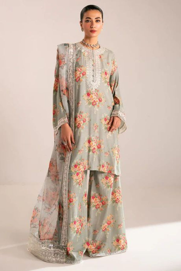 3 Piece Stitched Silk Suit - Ready To Wear