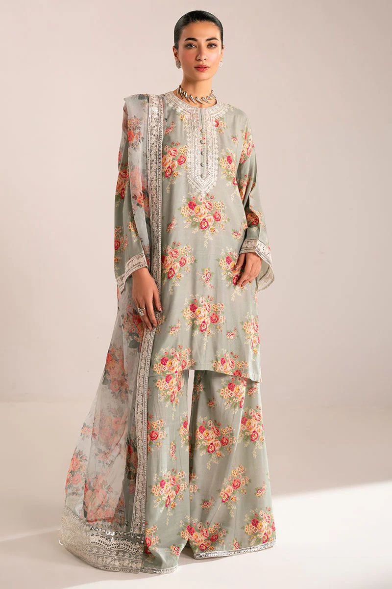 3 Piece Stitched Silk Suit - Ready To Wear