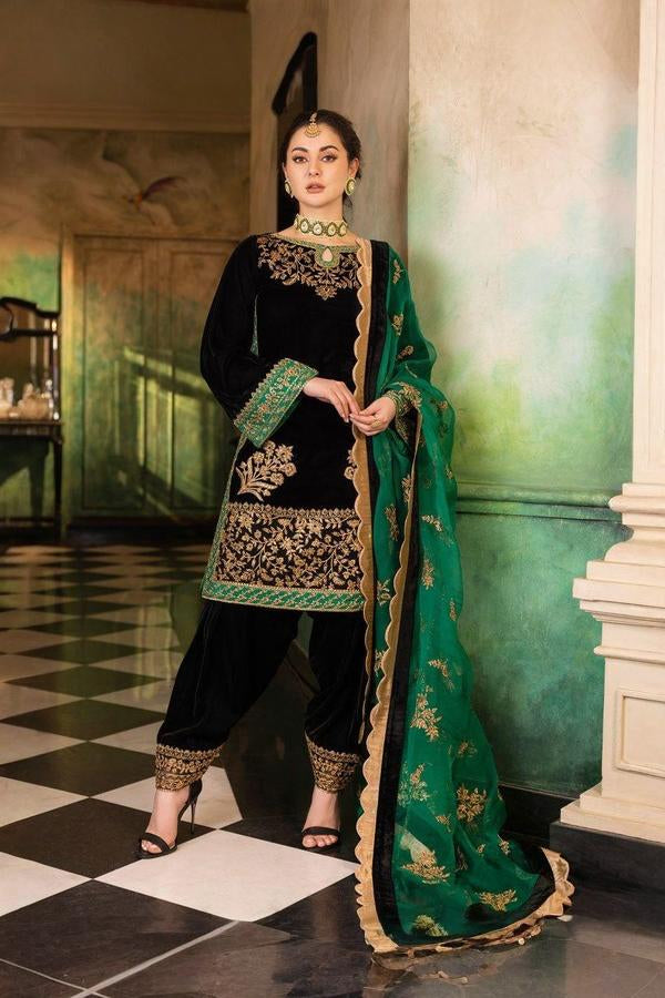 3 Piece Stitched Velvet Suit - Ready To Wear