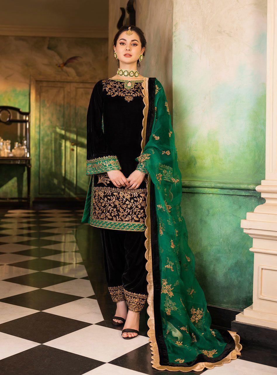 3 Piece Stitched Velvet Suit - Ready To Wear