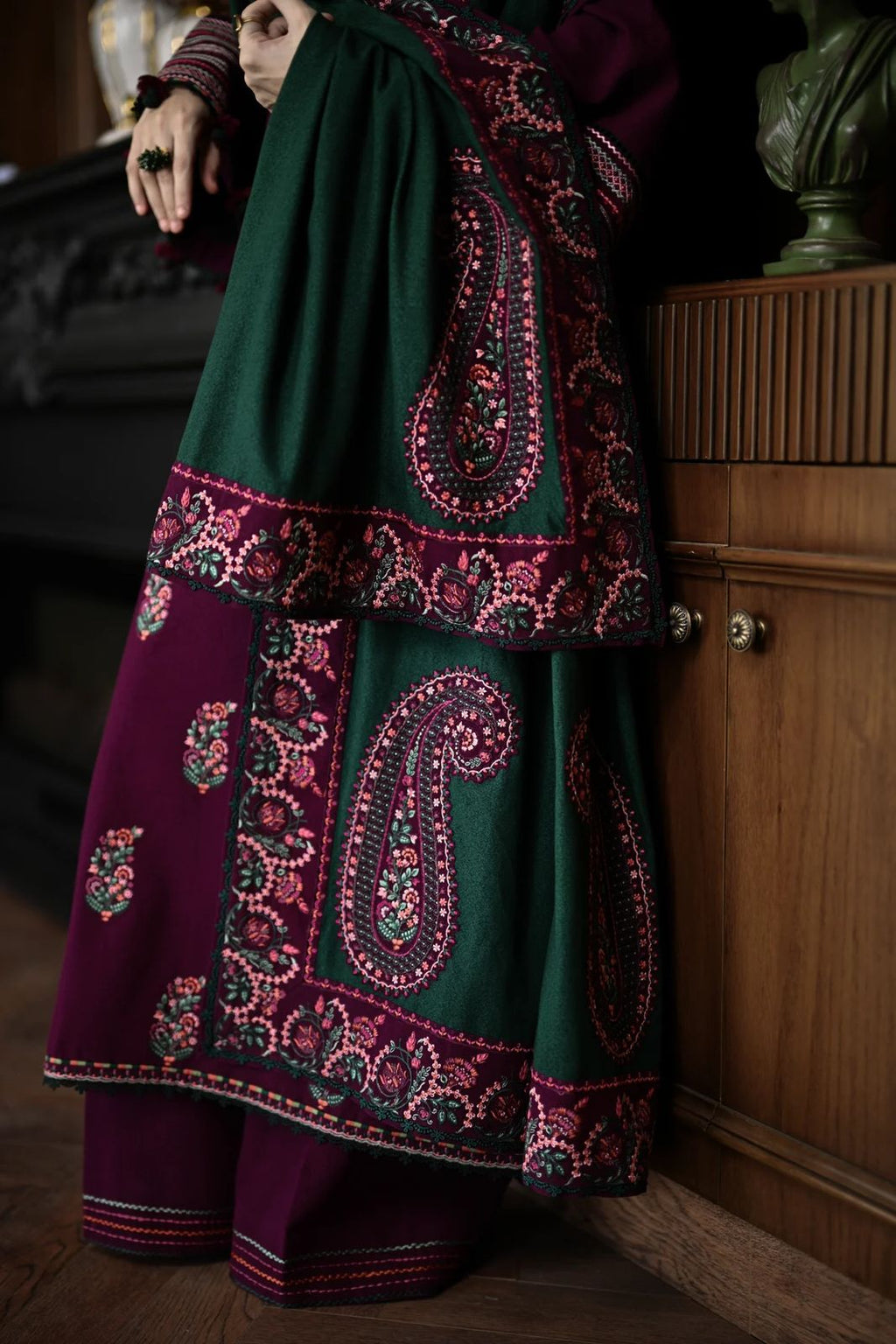 3 Piece Stitched Embroidered Cotton Suit - Ready To Wear