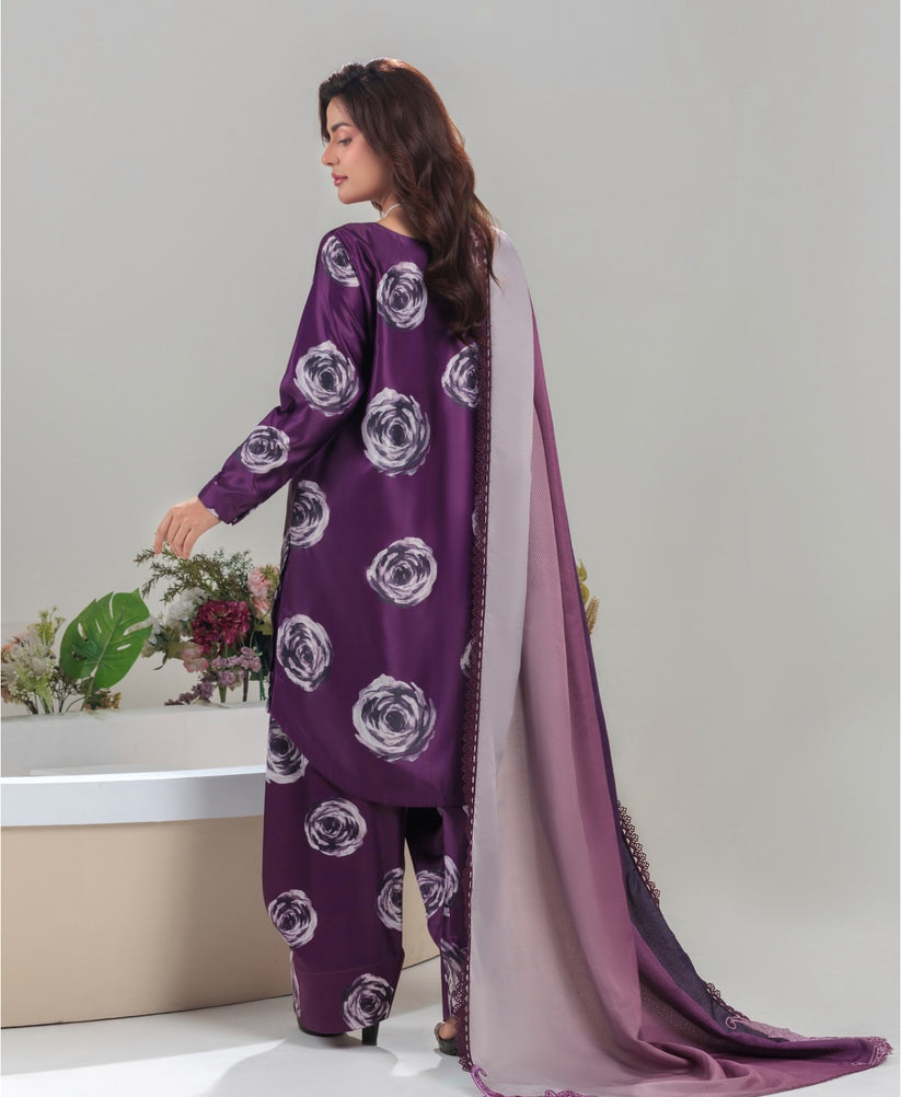 3 Piece Stitched Silk Suit - Ready To Wear