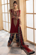 Maroon & Navy Royale - Embroidered Chiffon Suit | Ready To Wear