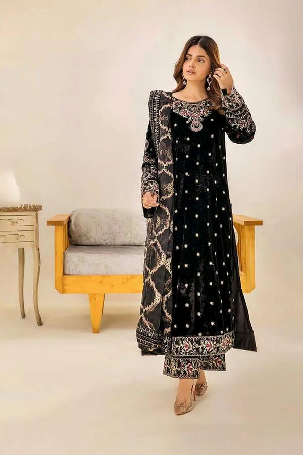 3 Piece Stitched Velvet Suit - Ready To Wear