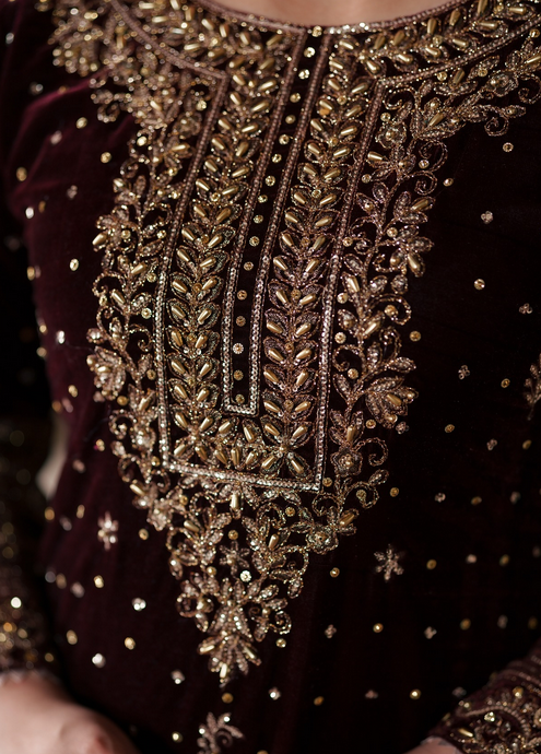 3 Piece Stitched Velvet Embroidery Suit - Ready To Wear