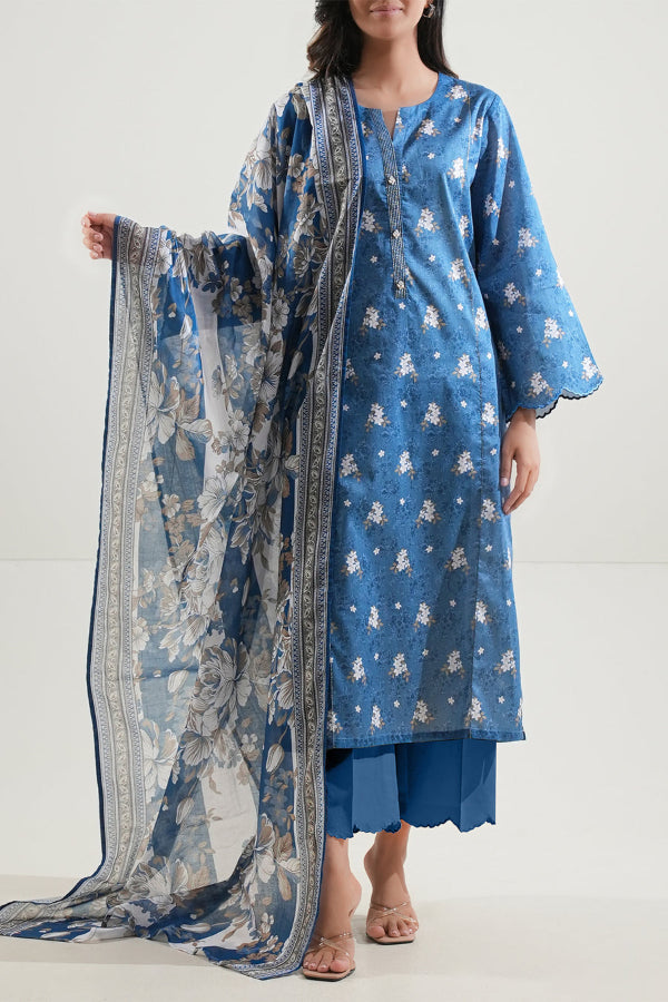 3 Piece Stitched Lawn Suit - Ready To Wear