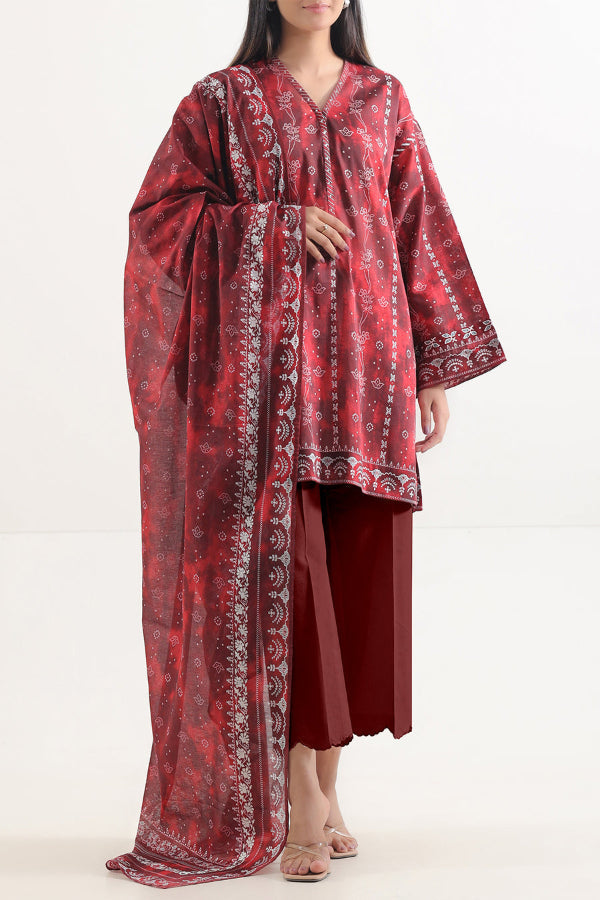 3 Piece Stitched Lawn Suit - Ready To Wear
