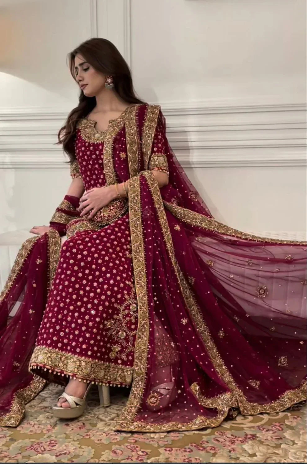 03-Piece Chiffon Suit With Adda Embroidery - Ready To Wear