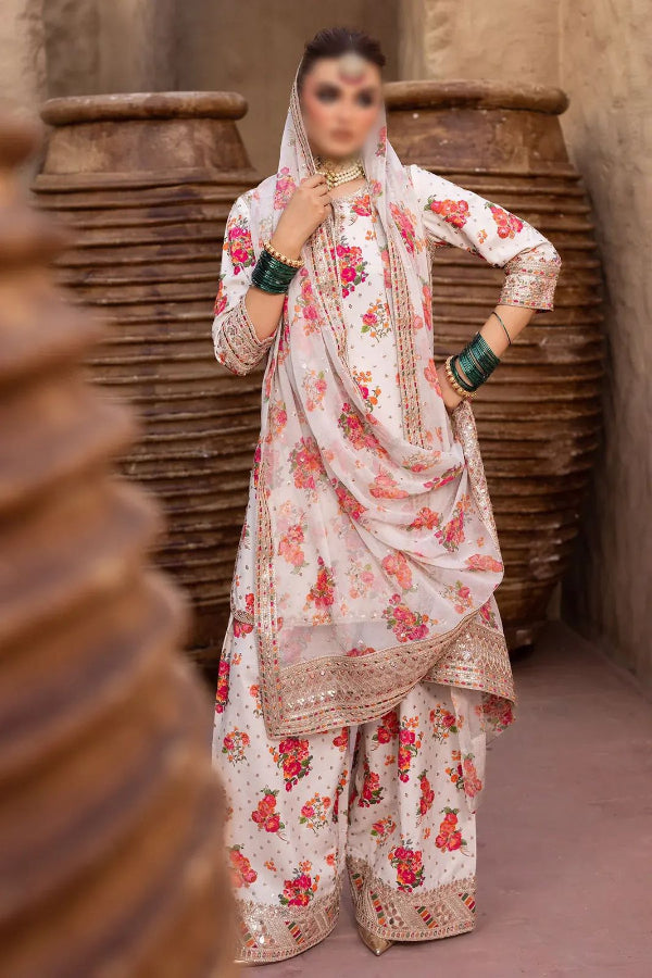 3 Piece Stitched Silk Suit - Ready To Wear