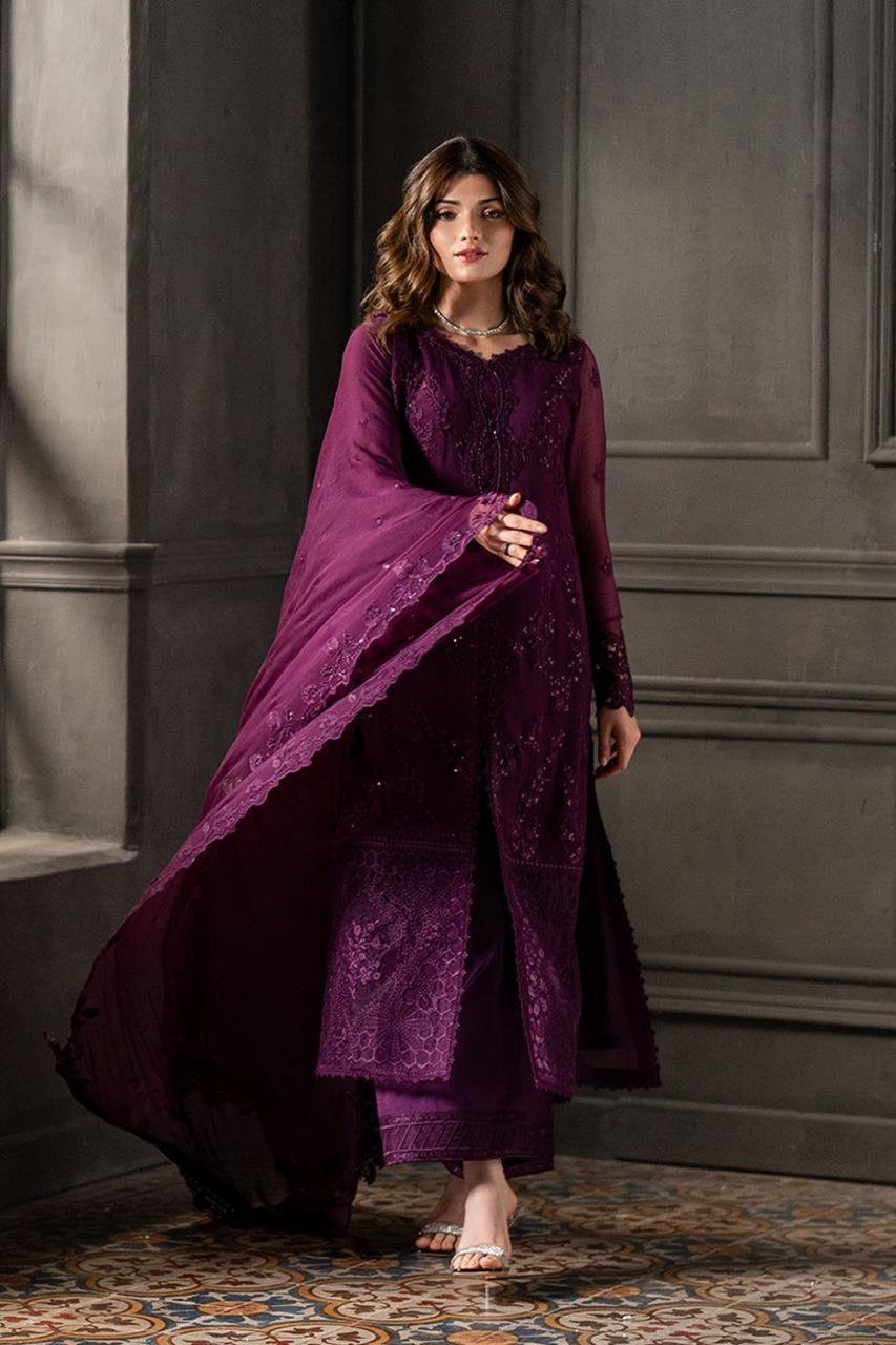 3 Piece Stitched Chiffon Suit - Ready To Wear
