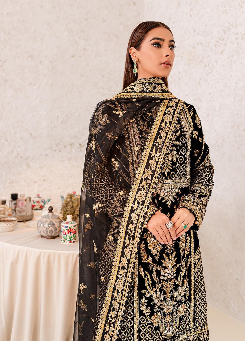 3 Piece Stitched Velvet Embroidered Suit - Ready To Wear