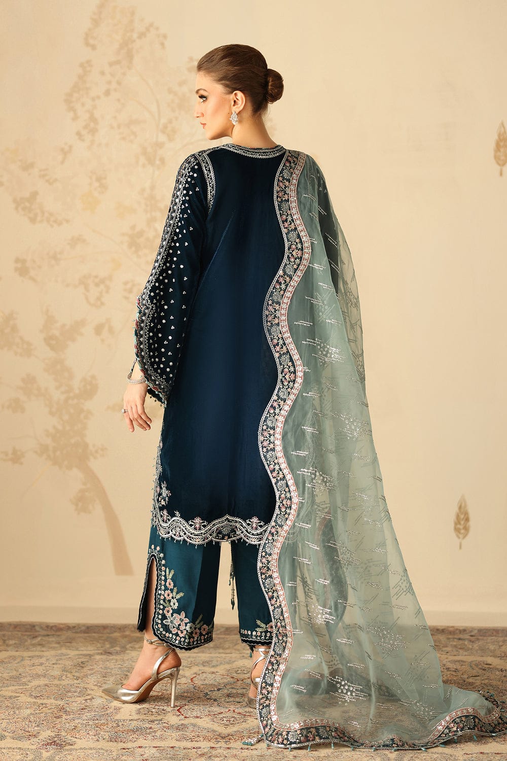 3 Piece Stitched Embroidered Velvet Suit - Ready To Wear