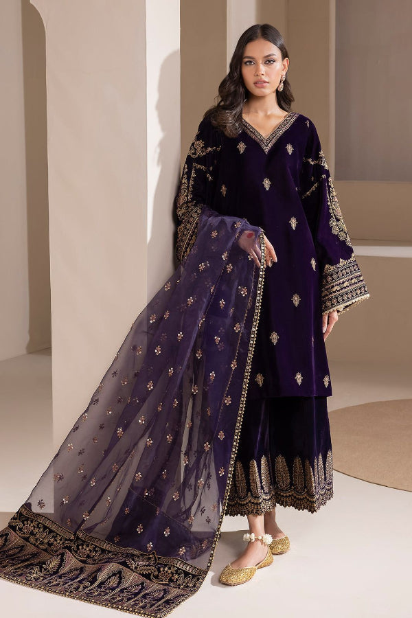 3 Piece Stitched Velvet Suit - Ready To Wear