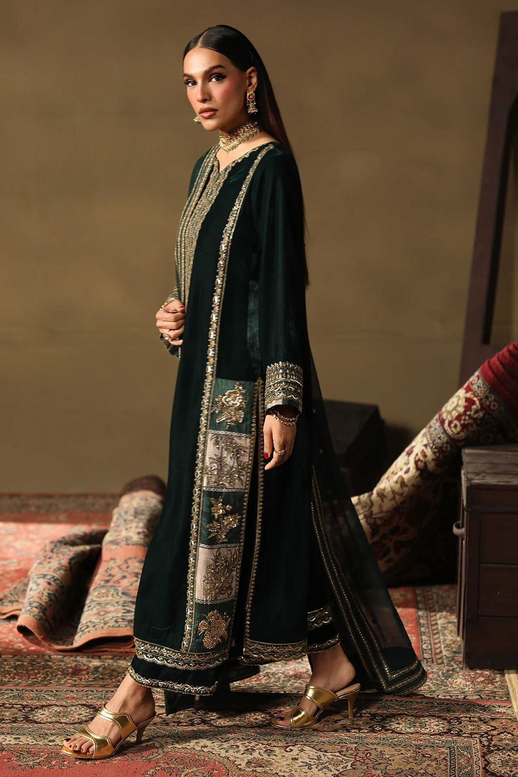 3 Piece Stitched Luxury Velvet Suit - Ready To Wear