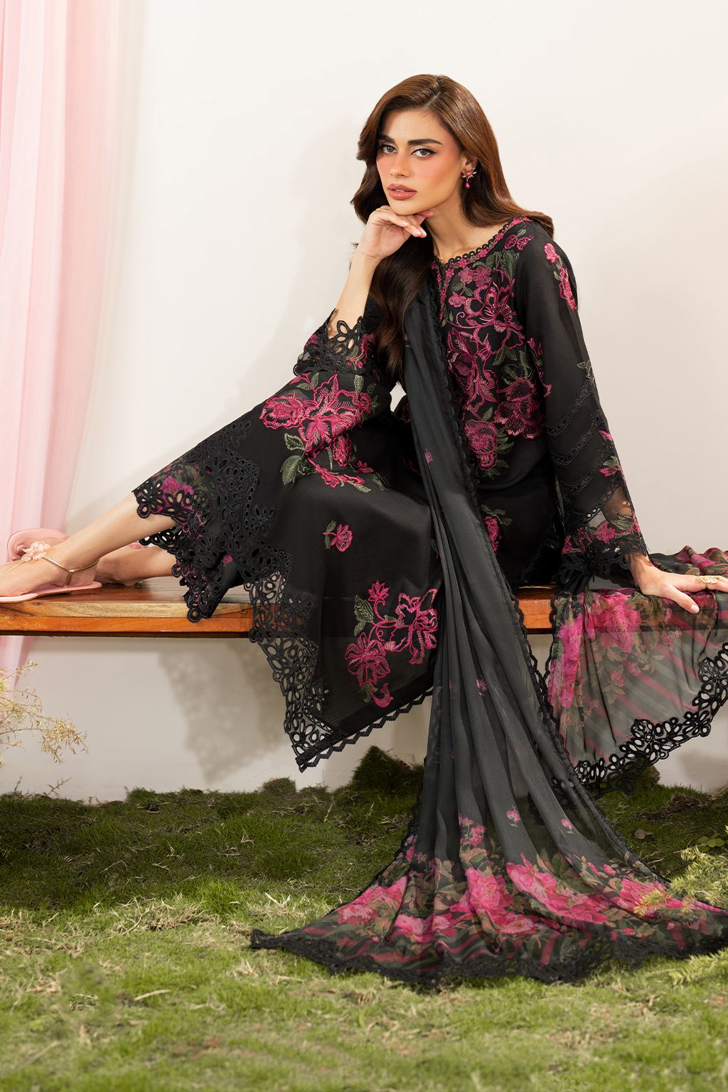 3 Piece Stitched Lawn Suit - Ready To Wear