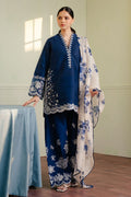Deep Navy Flora - 3 Piece Embroidered Suit | Ready To Wear