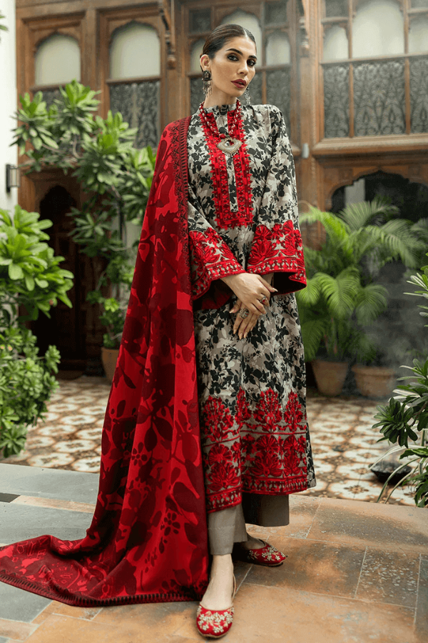 3 Piece Stitched Lawn Embroidery Suit - Ready To Wear