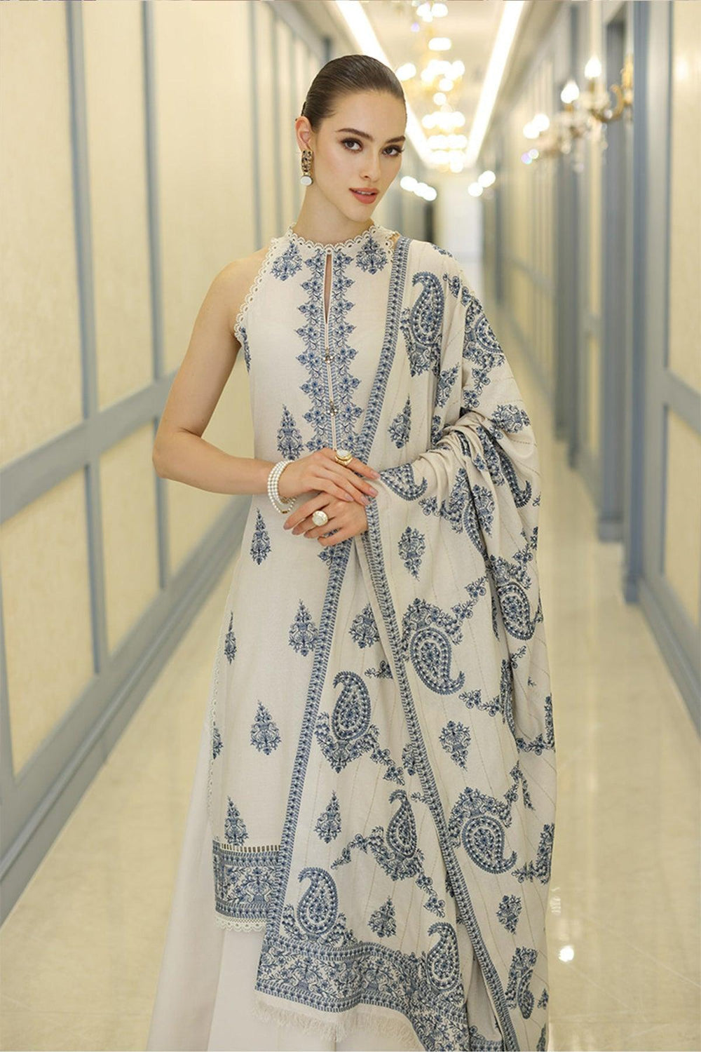 3 Piece Stitched Dhanak Suit - Ready To Wear